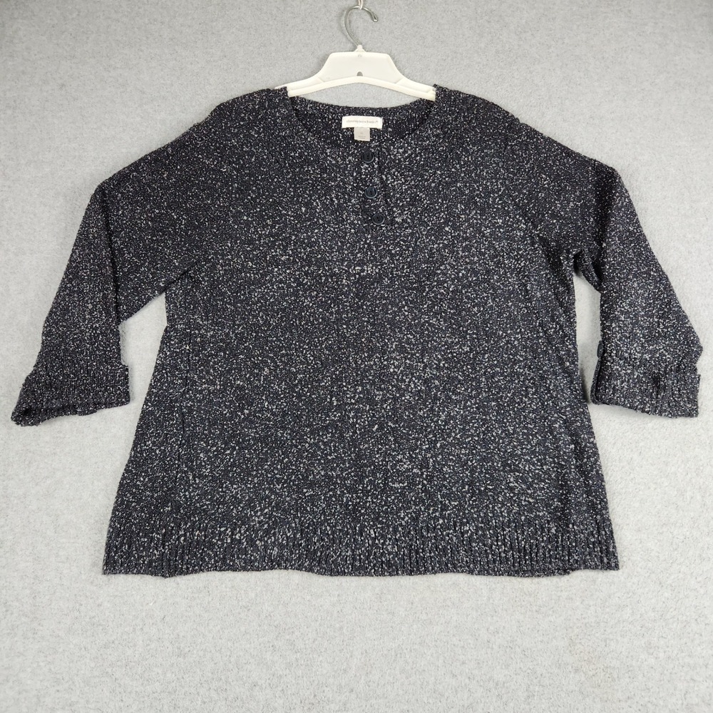 Christopher & Banks Sweater Womens XL Navy Blue Marled Textured Henley Pullover